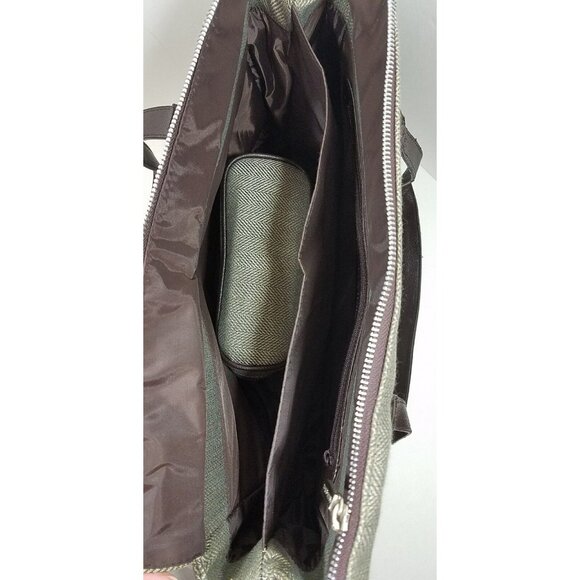 Bath Body Works Tote Khaki Green Tweed Herringbone Travel Bag Luggage Weekender - Picture 9 of 9